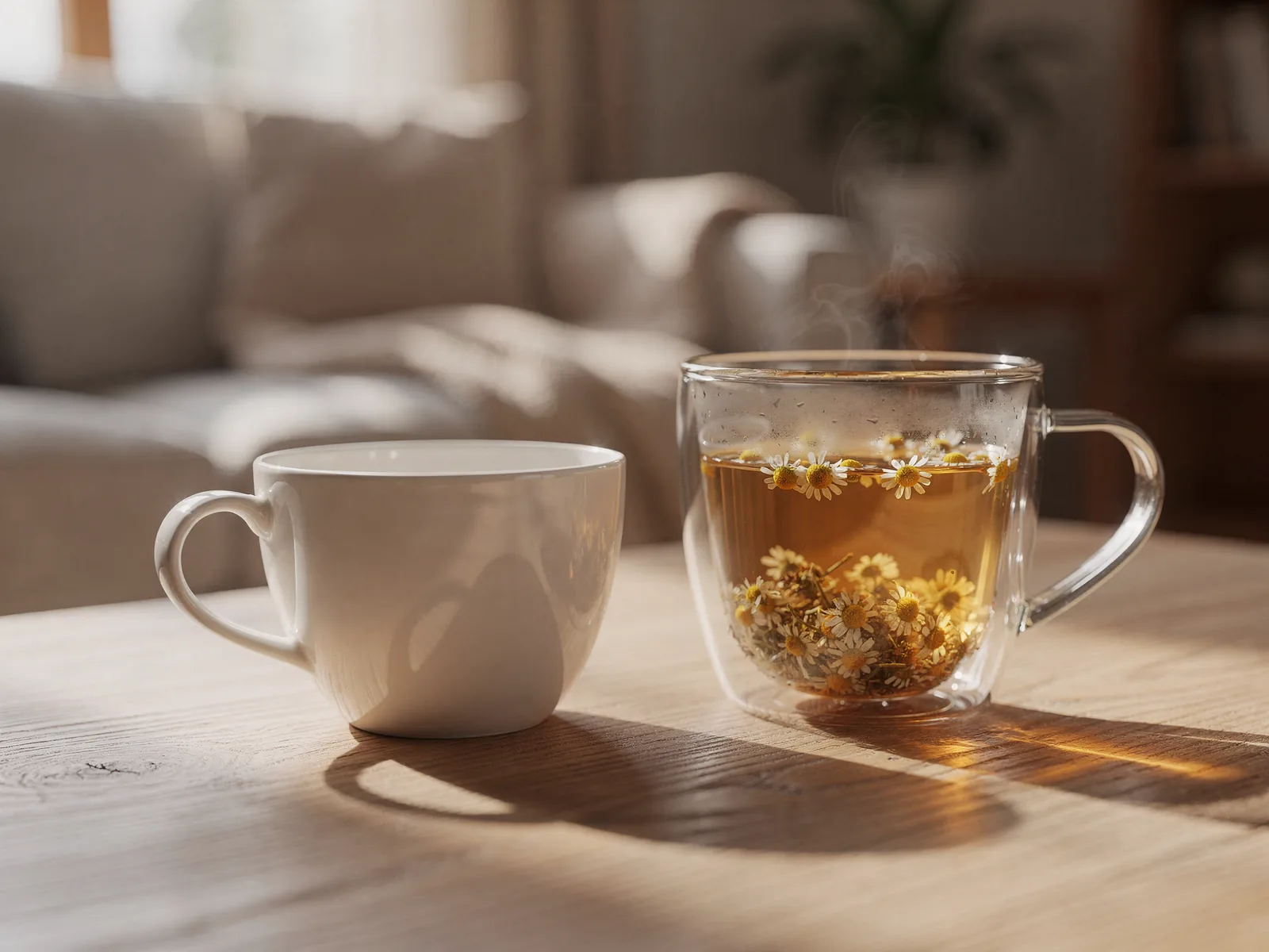 Kaffeetasse und Kamillentee, bewusster Genuss bei Polyneuropathie