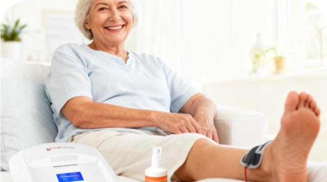HiToP® PNP in der Heimanwendung: Seniorin auf der Couch